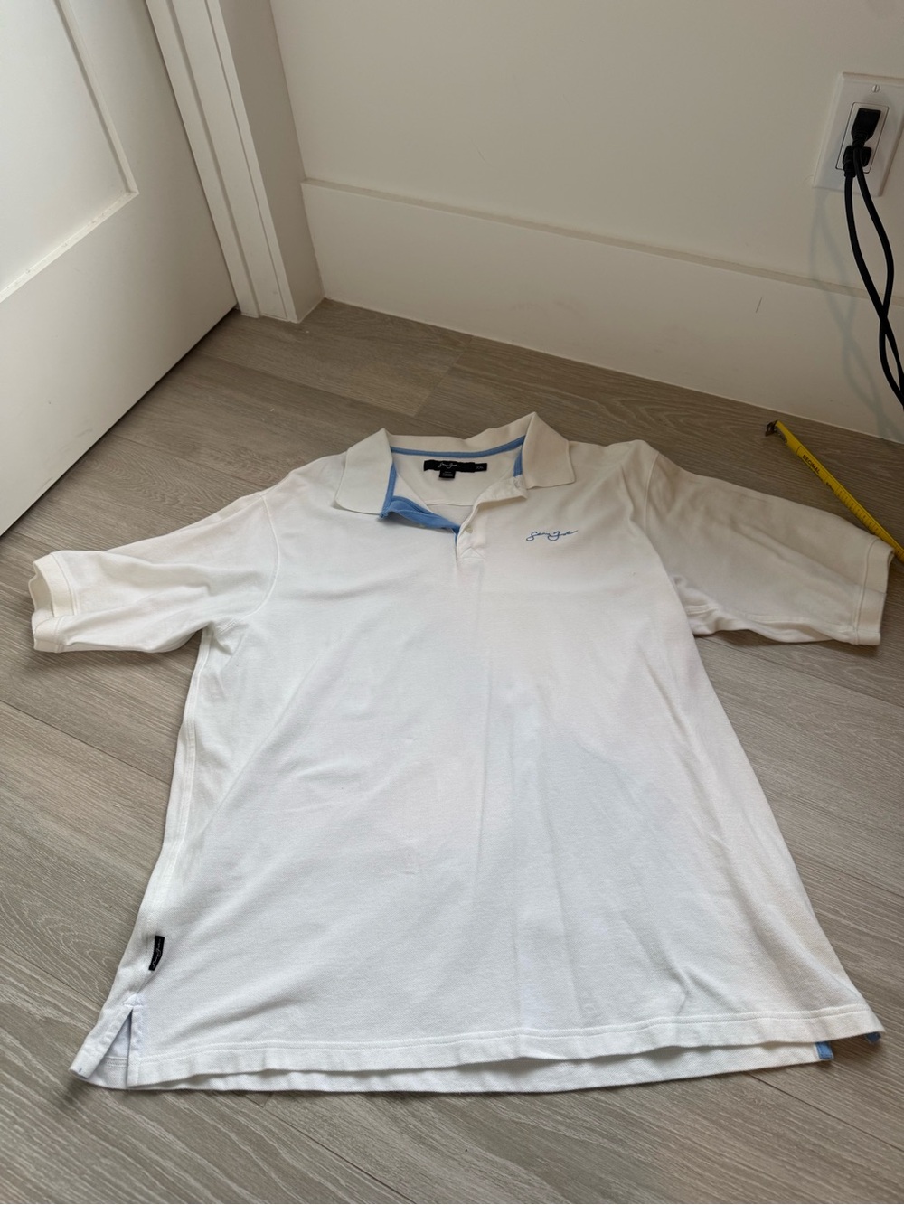 Vintage Sean John White Polo Shirt with Light Blue Trim